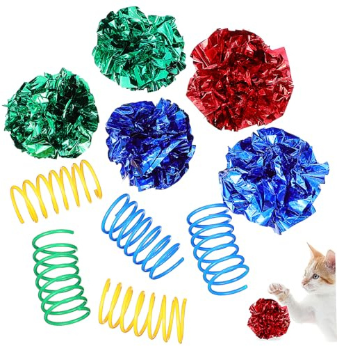 Homoyoyo Ensemble de Jouets pour Chatons à Balles Froissées Colorées et Jouets à Ressort Interactifs, 10 Pièces, Plastique Robuste, pour Jeux D’intérieur, Stimulation et Divertissement