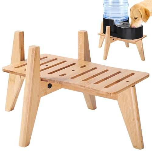 Dog Water/Food Dispenser Stand for Large Dogs - Use to Raise Dog Water and Food Bowl Feeder Dispensers - Adaptable Size Fits Various Sizes and Shapes - Slanted Feet Resist Tip-Over - Bamboo