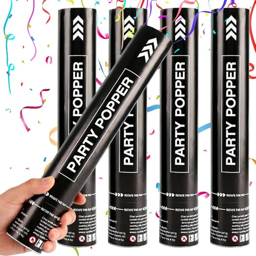 DAJASD 5 Stück Konfettikanonen, 30cm Konfetti Kanone, Party Popper, Luftschlangen Kanone, Konfetti Shooter, Konfettikanone Biologisch Abbaubar, Für Hochzeit, Geburtstag, Babyparty(Bunt)