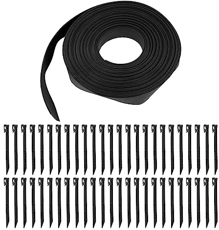 Kit de Bordure de Paysage, 50 pièces, Bobine de Bordure de Jardin en PE Robuste, Rouleau de Bordure de pelouse Flexible avec Pointes pour parterres de Fleurs, Jardins de Cour, (Noire)
