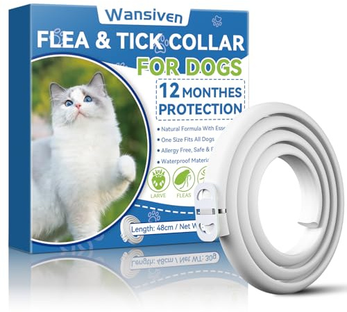 Wansiven Collare Antipulci per Gatti, Collare Antizecche Naturale Regolabile 48 cm, Protezione 12 Mesi (Blu-1pcs)