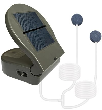 QOXEZY Solar-Powered Pond Aerator with Built-in Battery – Portable Oxygen Pump for Fish Transport, Outdoor Fishing & Daily Aquarium Care, 12.8 x 11.2 cm (Gray 2600MAH)
