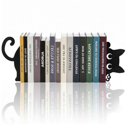2PCS Sujetalibros de Metal con diseño de Gato Negro, ﻿