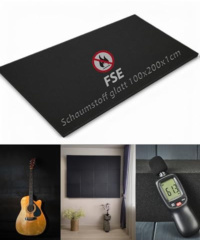Schaumstoff FSE (flammhemmend nach Din: MVSS302) - glatt, ca. 100x200x1cm, in der Farbe Anthrazit Schwarz I Akustik I Dämmung I Verpackung I Schall I Schutz I Basteln usw.