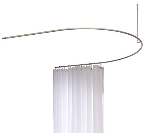 Duschvorhangstange Halbkreis, Edelstahl, 100 x 80 cm halbrund gebogen, inkl. Deckenabhängung, Duschstange - PHOS Design