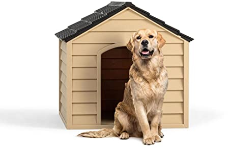 Plastic Dog Kennel Pet Shelter Plastic Durable Outdoor - Color Brown