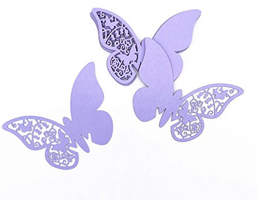 ElecMotive 100 PCS Segnaposto Segnabicchiere Farfalla Carta Segnatavolo per Feste Matrimonio/Adesiv da Parete Decorazioni (Lilla)