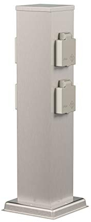 ledscom.de Garten Colonne de Prises de Courant Polly pour l'extérieur, IP44, 4X, Acier Inoxydable, INOX, carré, 40 cm