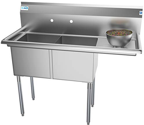 KoolMore - SB151512-15R3 2 Compartment Stainless Steel NSF Commercial Kitchen Prep & Utility Sink with Drainboard - Bowl Size 15 x 15 x 12, Silver