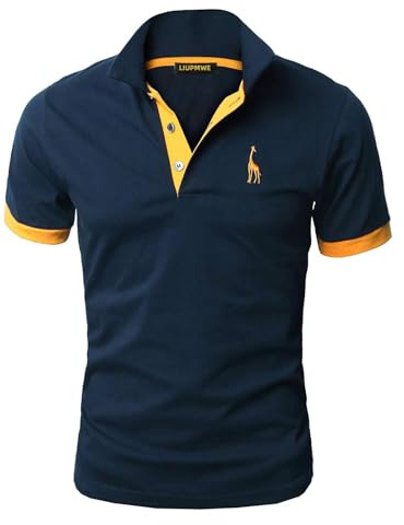 LIUPMWE Poloshirt Herren Kurzarm Baumwolle Einfarbig Basic Golf T-Shirt Giraffe Stickerei Polohemd Sommer
