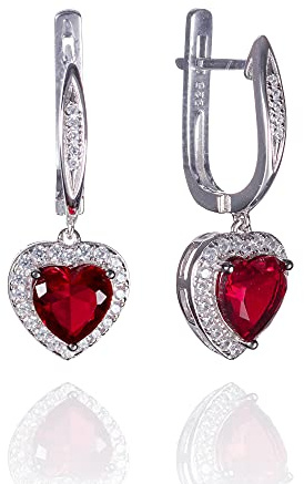 Namana Love Herz Ohrringe für Damen mit herzförmigen Steinen, 925 Sterling Silber Ohrhänger für Frauen mit blauen oder roten Steinen