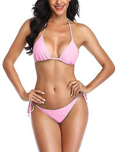 SHERRYLO Thong Bikini Two Pieces Bathing Suit for Women Triangle Top Brazilian Bottom S-XL Body, Light Pink, One Size