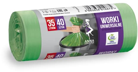 ANNA ZARADNA Sacchi universali per la spazzatura da 35 l, confezione da 40 pezzi, in pellicola spessa HDLD, colore verde, ST-AZ-010875