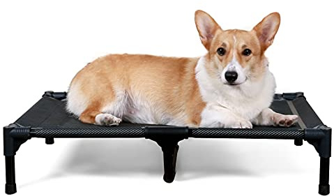 ANWA Erhöhtes Hundebett für Garten draußen, Hundeliege Outdoor Grosse Hunde, Hundebett für große Hunde höhe in 20cm SCHWARZ