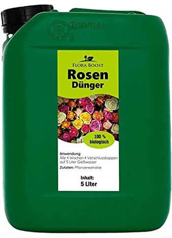 Konfitee Rosen Dünger Flora Boost 5000ml I Für bis zu 1000L Gießwasser I Langzeitdünger für alle Arten von Rosen geeignet I Flüssiger Blatt- & Wurzeldünger I 100% natürlicher Pflanzendünger