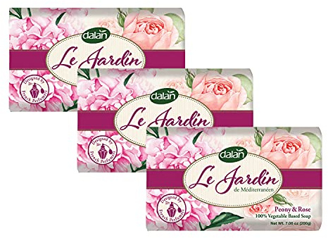 Dalan Le Jardin Jabón Vegetal Puro Peonía y Rosa 200g (Paquete de 3)