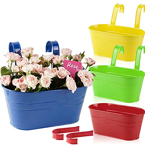 ABSDON 4pcs Hängender Blumentopf Wand Balkon Hängetopf Metall Pflanztopf Übertopf zum Aufhängen mit Abnehmbaren Haken Garten Wand Innen und Außenbereich 27,5x14x12cm