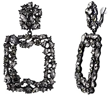 EVER FAITH Strass Rechteck Ohrclips Geometrische Statement Tropfen Ohrringe Clip-on für Damen Mädchen Schillernde Grau