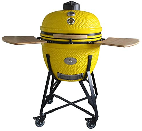YNNI KAMADO TQ0C23YL Grand barbecue jaune avec friteuse pour barbecue, céramique, œuf, fumoir, TQ0C23YL 58,4 cm