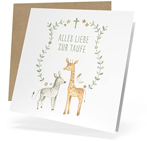Spicyshirts Süße Karte Taufe mit Umschlag und Tiermotiv, Glückwunschkarte zur Taufe, Taufkarte Junge Mädchen, perfekt für Taufgeschenke, Taufkarte, Patenkind