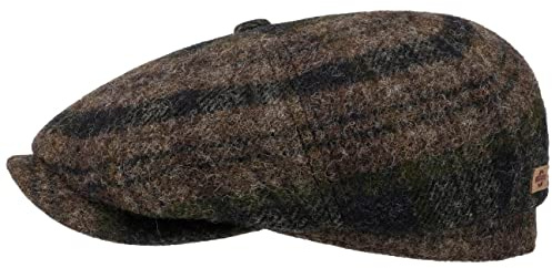 Stetson Hatteras Beeswax Shetland Wool Flatcap Zweifarbige Mütze Klassisches Design Herren Herbst Winter braun-blau S (54-55 cm)