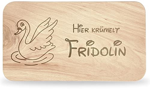 Frühstücksbrettchen Kinder - tolles Frühstücksbrettchen Holz mit Schwan | zum Personalisieren, personalisierte Geschenke Kinder, Schneidebrett mit Gravur, Geschenk zur Taufe/Einschulung
