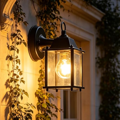 Wandleuchte Retro Außenwandlampe Terrassen Schwarz Vintage Wasserdichte IP23 E27 Außenlampe Rustikal Antik Gartenlampe Aluminum und Glas für Eingang Hof Fassaden Veranda Park Villa Gemeinschaft