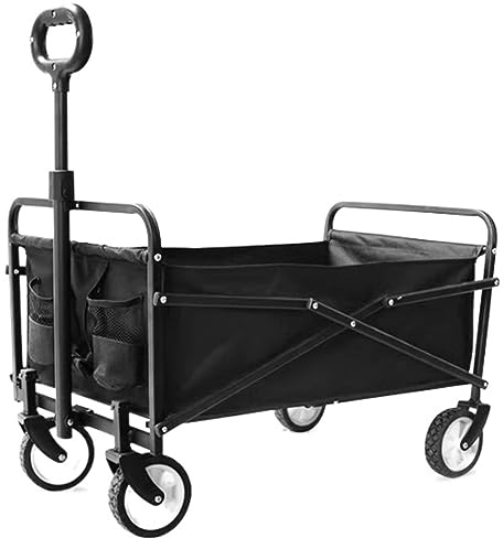 Bollerwagen Faltbar Handwagen Campingwagen Klappbarer Gartenwagen, Tragbarer Gartenwagen Mit 4 Rädern Für Den Transport Von Gartengeräten, Camping, Stränden Strandwagen Transportwagen ( Color : Black