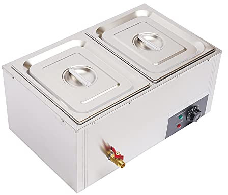 ERICAT Scaldavivande Elettrico a 2 Teglie, Scaldavivande Commerciale 2X10 L, Tavolo a Vapore Elettrico, Buffet Professionale in Acciaio Inox for Catering e Ristoranti/2662