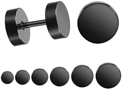 SULIUDAJI 6 Paar Ohrstecker Schwarz Fake Plugs Ohrringe Creolen Tunnel Ohrringe Edelstahl Fakeplug für Männer Herren Jungen Damen Ohrschmuck Nickelfrei