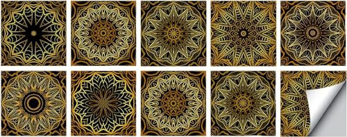 Papel tapiz marrón barroco for pelar y pegar, vinilo impermeable, azulejos de pared autoadhesivos, azulejos a prueba de aceite, pegatinas for azulejos de cocina y baño (Size : 10 Pcs/15x15cm)