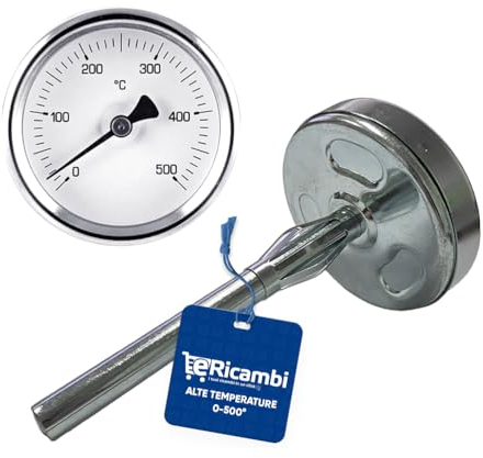 eRicambi, Termometro per Forni a Legna Barbecue, con Bulbo Lineare per Alte Temperature, Lunghezza Bulbo: 100(mm) Ø Quadrante Termostato 63 (mm) Acciaio Zincato, Precisione: > = 2%