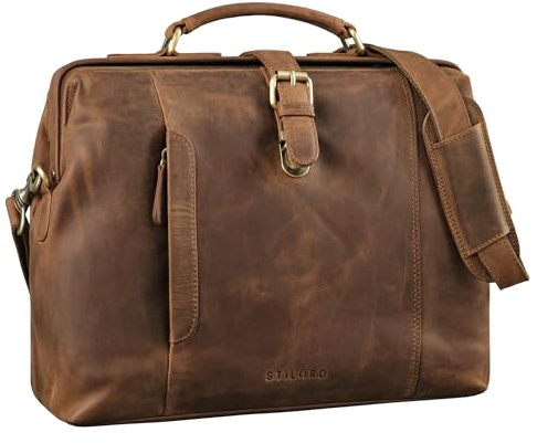 STILORD Casey Vintage Sac à Main Cuir Femme Homme Sacoche de Médecin à Bandoulière Cuir Véritable Besace Rétro avec Fermeture à Étrier Unique Couleur:kara - cognac