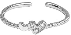IMINI Anello aperto in argento Sterling 925 con zirconia cubica, regolabile, doppio cuoricino, sottile, impilabile, anello eternity, coda, anello per dita dei piedi, gioiello carino regalo per ragazze
