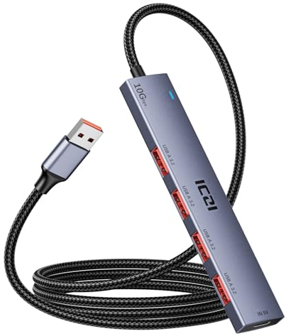 ICZI Hub USB 3.2 10Gbps 4 Porte Multipresa Sdoppiatore USB 3.2 Gen 2 con Cavo 120cm per Mac, iMac, Laptop, Desktop, Computer