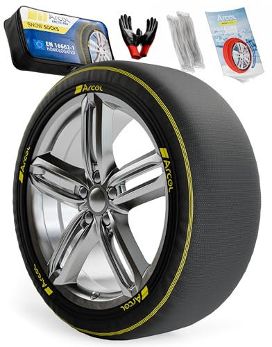 ARCOL Textil Schneeketten Zugelassen EN 16662-1 - /// ArcticPro schneesocken auto, Leicht zu Installieren, für eine Leise, Sichere und Langlebige Fahrt - Detaillierte Maße im Inneren (ArcticPro, XL)