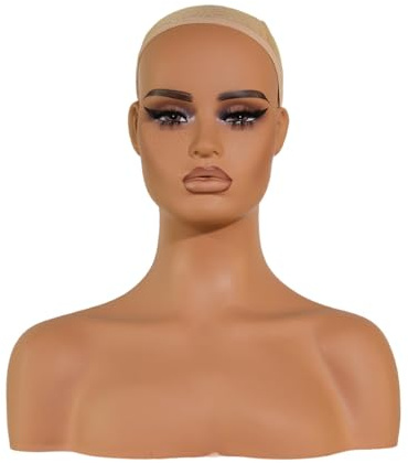 MagiDeal Tête de mannequin femme réaliste porte-perruque tête de mannequin femme en PVC avec tête de perruque d'épaule pour collier de perruque styliste