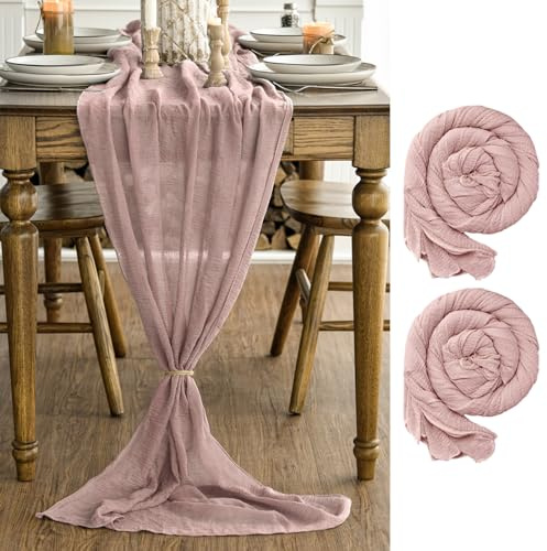 Artoid Mode Boho Gaze Käsetuch Staubiges Rosa 2 Stück Tischläufer 80x300 cm, Küche Tisch Dekoration Drinnen Urlaub Hochzeit Party Geburtstag Dekor