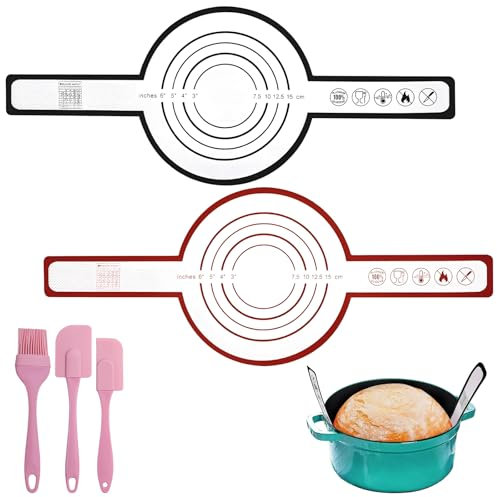 OT-NVWOZR Pack of 2 Silicone Baking Mat for Dutch Oven, Reusable Silicone Mat with Scraper & Brushes, Long Handles, Bread, Baking Accessories, Baking Mat for Dough, Cookies, Pizza, Bread