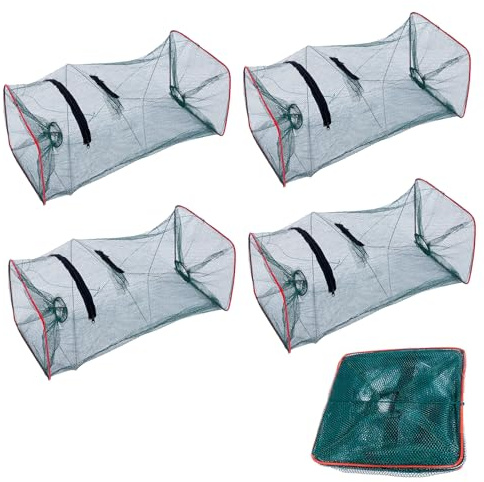Guanici 4 Piezas Trampa para Peces con Cebo de Pesca Plegable Trampa para Anguilas Trampa para Peces con Cebo Reutilizador para Pescar Camarones Cangrejos Carpas y Peces Pequeños y Medianos