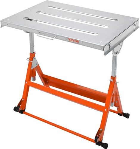 VEVOR Welding Table Foldable 30x20, Welding Workbench Table 400lbs Load Capacity Steel on Wheels, Work Bench Adjustable Height with 3 Tilt Angles, Three 1.1 Slot, Retractable Guide Rails