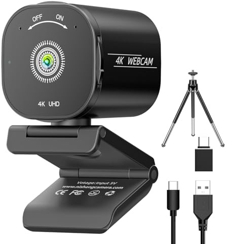 Holyask Webcam 4K per PC e laptop, ultra 4K HD, autofocus, doppio microfono con cancellazione del rumore, copertura per privacy, USB Plug & Play, telecamera per streaming grandangolare per zoom,