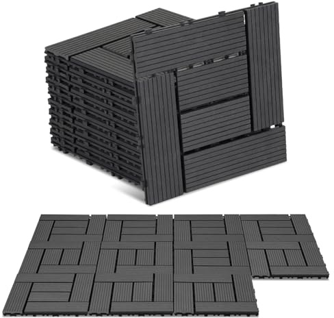 ISOISL 55er Set WPC Terrassenfliesen, 30x30cm Balkonfliesen Klickfliesen, WPC Fliesen für 5m², Bodenbelag mit Drainage und Klicksystem, Terrassendielen Wasserfest, für Balkon Terrasse, Anthrazit