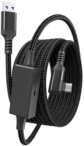 Momowin VR Ladeanschlusskabel, Kompatibel mit Meta Quest 3/Quest 3S/2/1/Pico 4/3/Oculus Quest 2/PC Steam VR Hi-Speed 2.5 Gbps, USB 3.0 zu USB-C Kabel (5m, Schwarz)