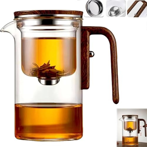 Enchantipot MagicTeaPot,Wassertrennung Glas-Teekanne mit Holzgriff, Enchantipot Magic Pot Press Control Magic Tea Pot für losen Tee, Hexerei Teekanne (900 ml)