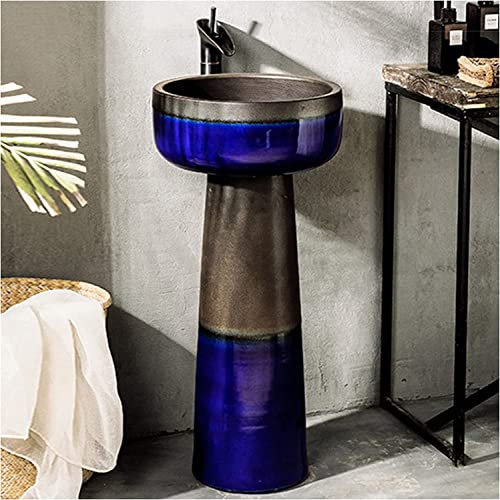 FHSLKXIM Lavabo De Pie Art Hotel Home, Lavabo De Cerámica Artesanal, Compacto, con Desagüe Y Grifo para Interior Y Exterior, 40 X 40 X 85 Cm.