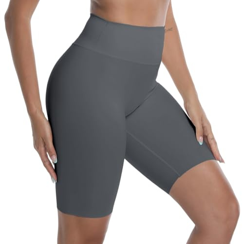 Towintec Dam Gym Shorts Korta Byxor Anti-Chafing Smörjning Hotpants Mjuka Magkontroll Strumpbyxor Hög Midja Yoga Träning Cykling Löpning, Grå, XS