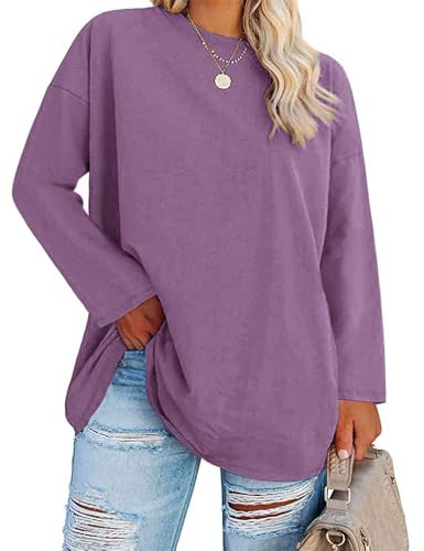 Fisoew Mujer Tallas Grandes Tops Manga Larga Tallas Grandes Camisetas Cuello Redondo Tops Oversize