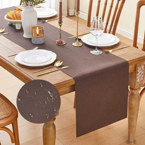 GUJOXILA Modern Tischläufer Braun Wasserabweisend Abwaschbar Leinenoptik | Tischläufer Esstisch Tisch Dekoration für Hochzeiten Outdoor Drinnen Urlaub Party Dekor 40 x 140 cm