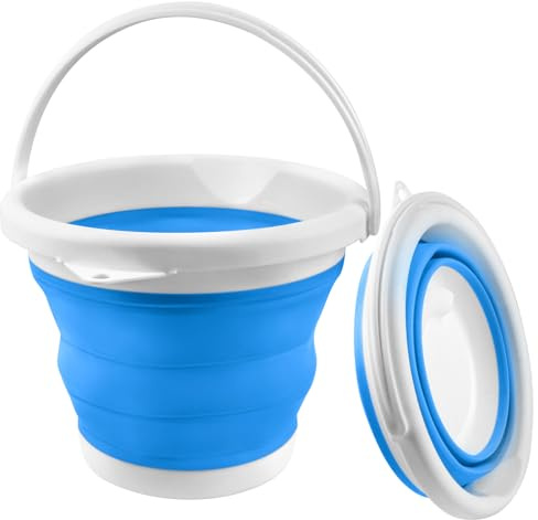 Folding Bucket 5L, Silicone Collapsible Bucket Portable Cleaning Buckets with Handle, Space-saving Water Mop Buckets for RV Home Outdoor Camping Beach Car Washing Laundry Wash Tub for Cleaning